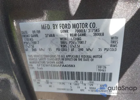 2010 Ford F-150 Xlt from USA, damaged, VIN 1FTEW1E80AFA43583
